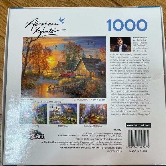 Buffalo 1000 piece jigsaw puzzle Abraham Hunter Autumn Mist lake cabin - Picture 3 of 3